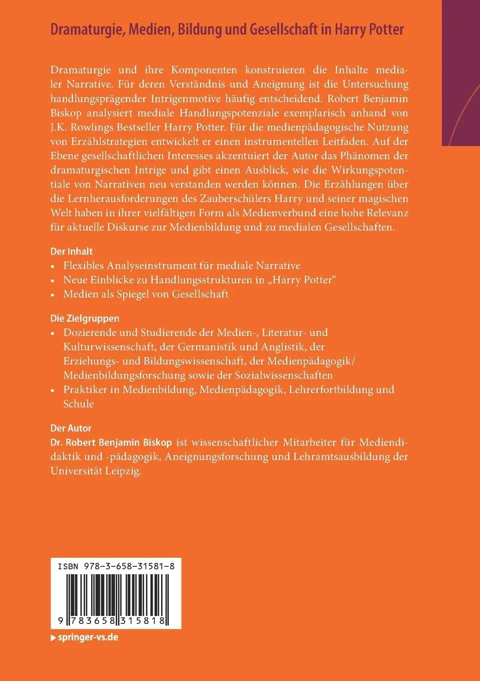 Rückseite: 9783658315818 | Dramaturgie, Medien, Bildung und Gesellschaft in Harry Potter | Biskop
