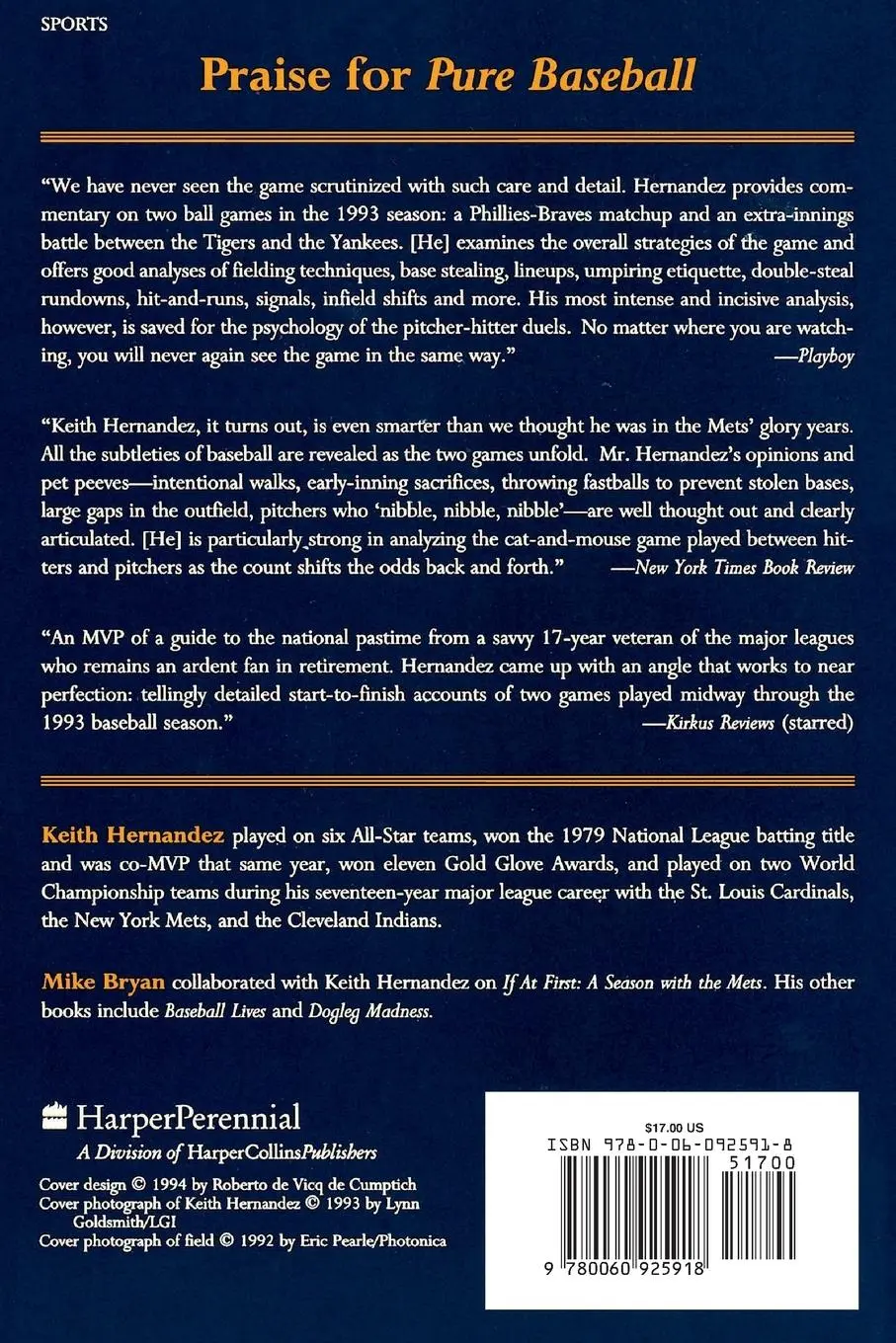 Rückseite: 9780060925918 | Pure Baseball | Keith Hernandez | Taschenbuch | Englisch | 1995