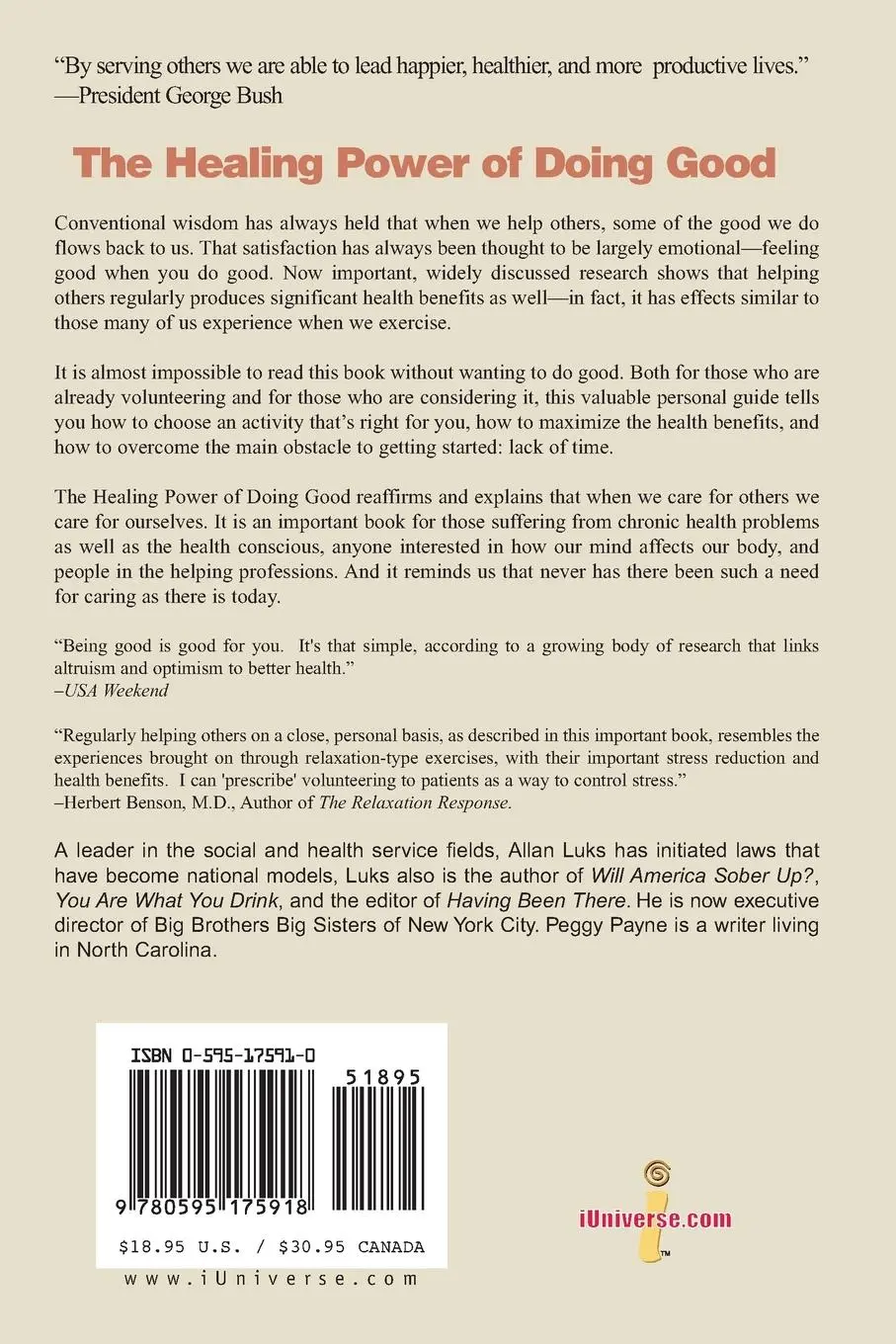 Rückseite: 9780595175918 | The Healing Power of Doing Good | Allan Luks | Taschenbuch | Englisch