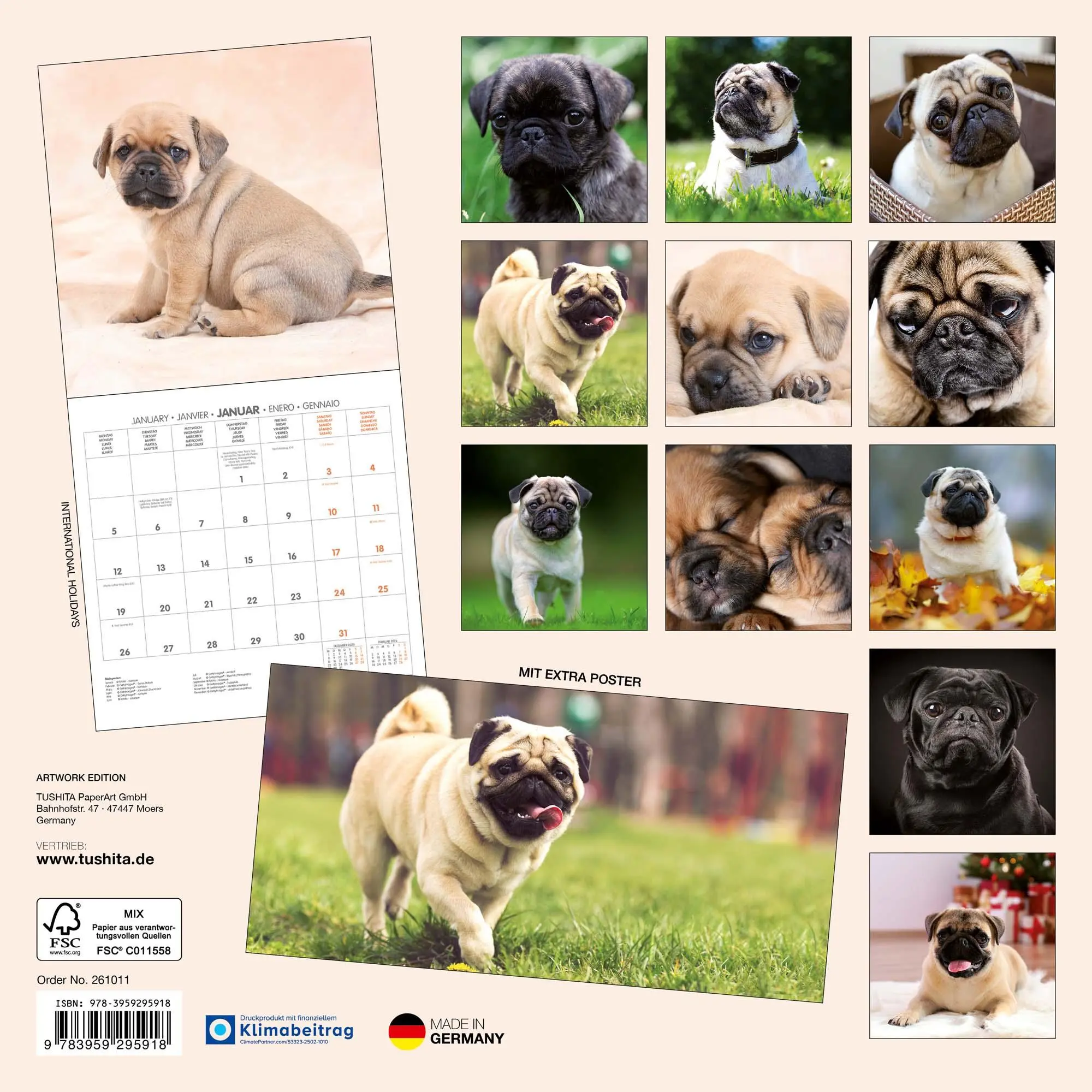 Rückseite: 9783959295918 | Möpse/Puglets 2026 | Kalender 2026 | Kalender | Artwork Edition | 2026