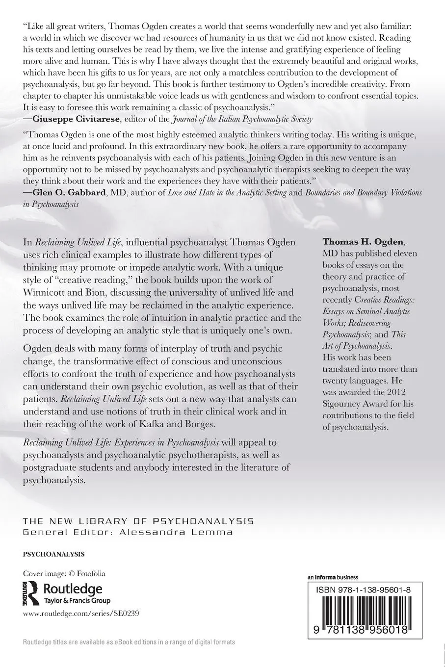 Rückseite: 9781138956018 | Reclaiming Unlived Life | Experiences in Psychoanalysis | Thomas Ogden