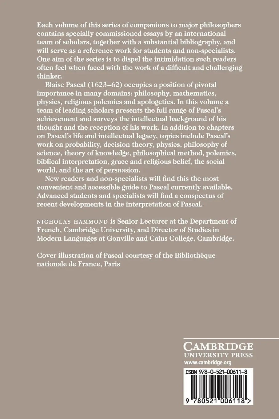 Rückseite: 9780521006118 | The Cambridge Companion to Pascal | Nicholas Hammond | Taschenbuch