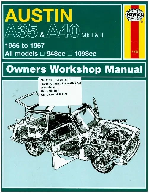 Cover: 9780857336118 | Austin A35 &amp; A40 (1956 - 1967) Haynes Repair Manual | Publishing