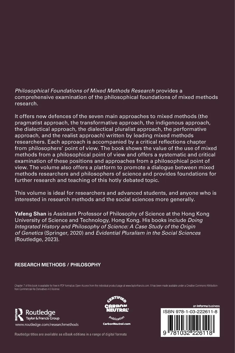 Rückseite: 9781032226118 | Philosophical Foundations of Mixed Methods Research | Yafeng Shan