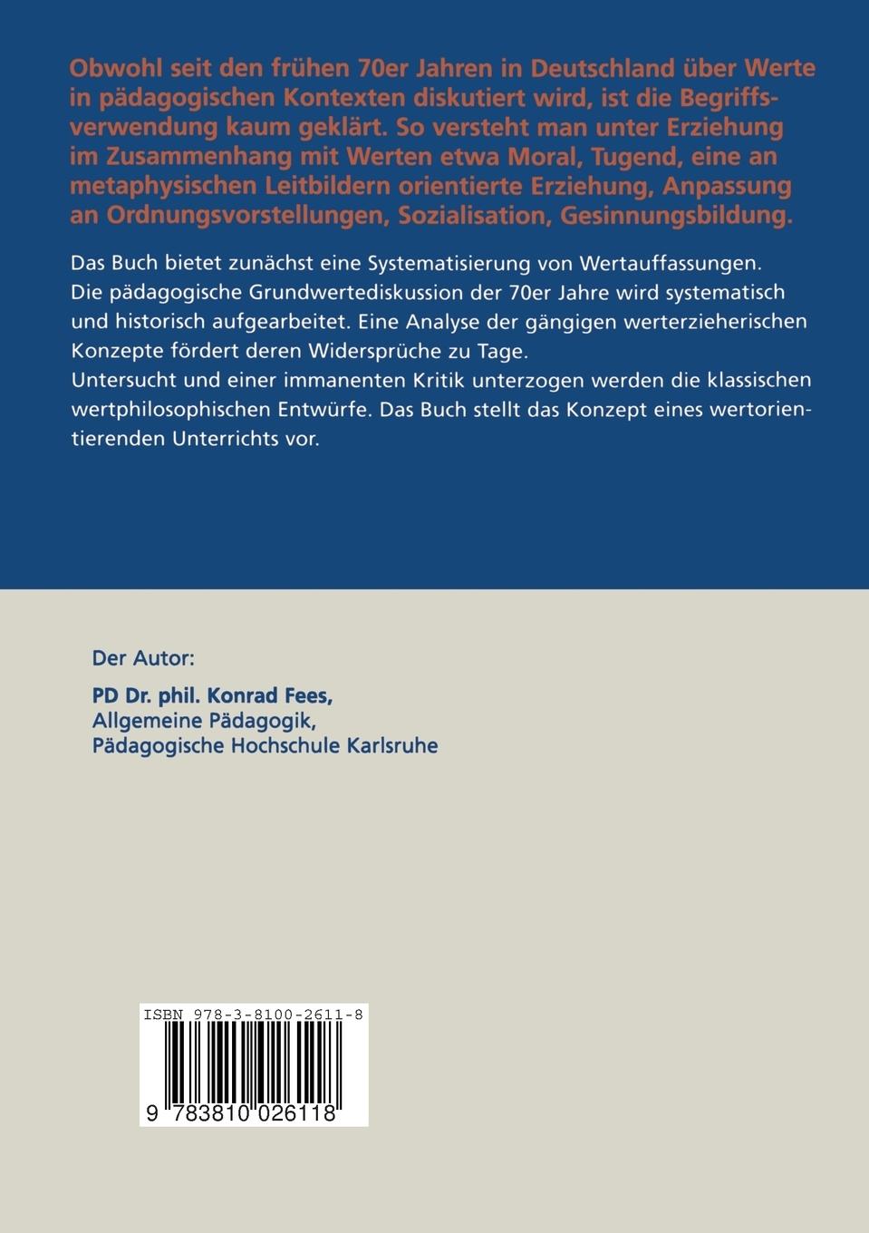 Rückseite: 9783810026118 | Werte und Bildung | Konrad Fees | Taschenbuch | 379 S. | Deutsch