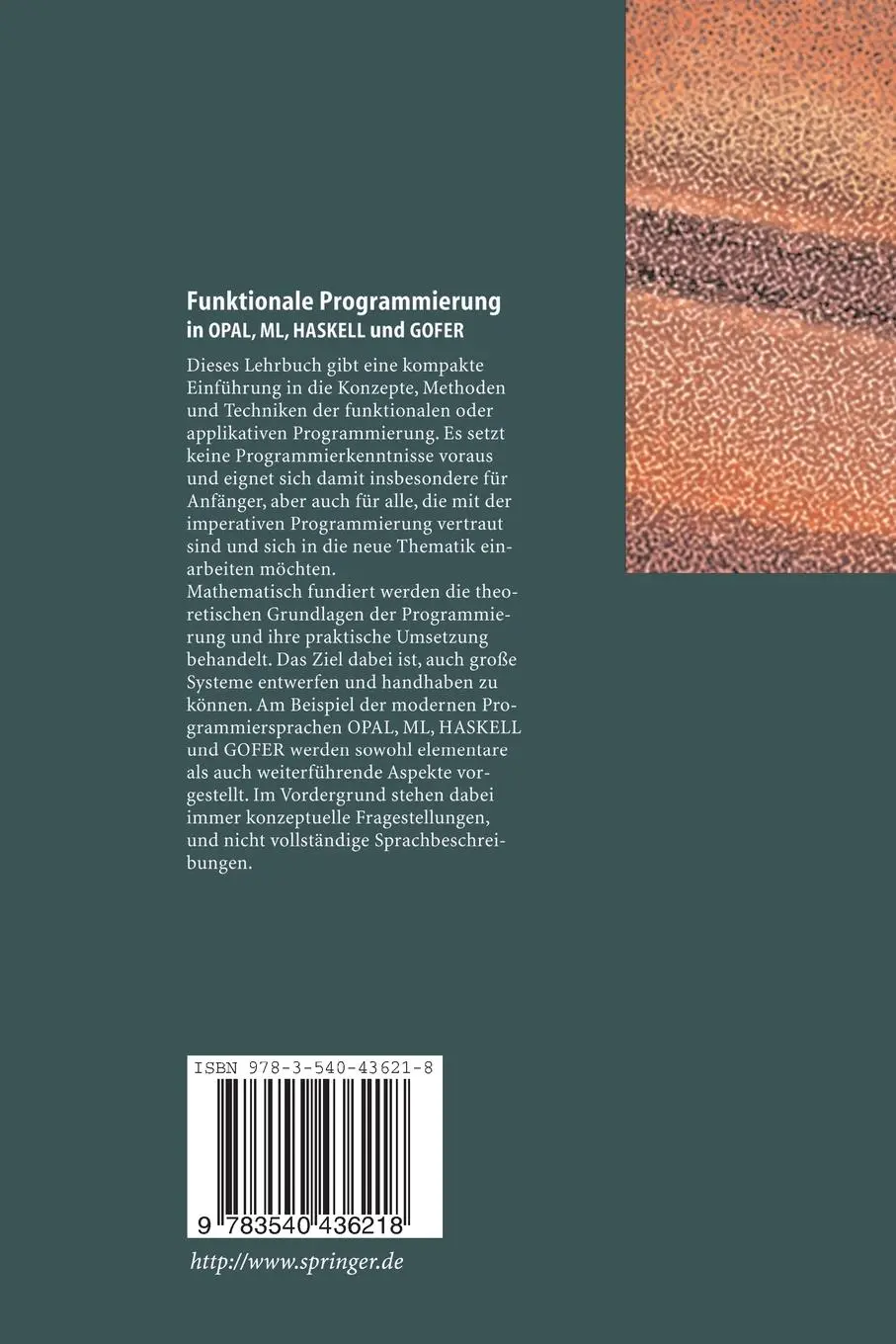 Rückseite: 9783540436218 | Funktionale Programmierung | in OPAL, ML, HASKELL und GOFER | Pepper