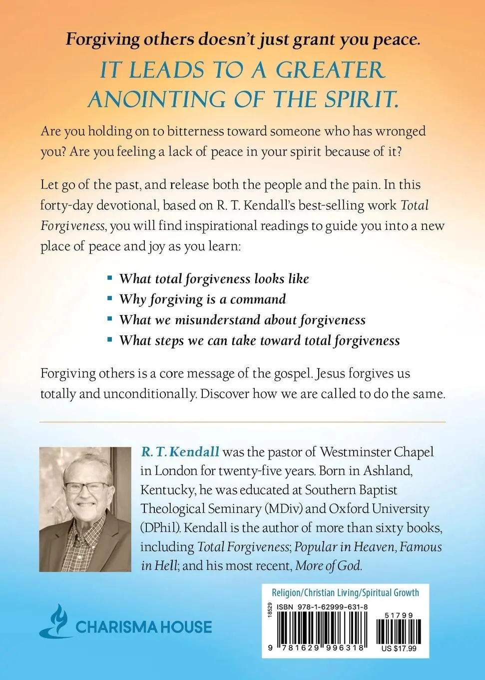 Rückseite: 9781629996318 | 40 Days to Total Forgiveness | R. T. Kendall | Taschenbuch | Englisch