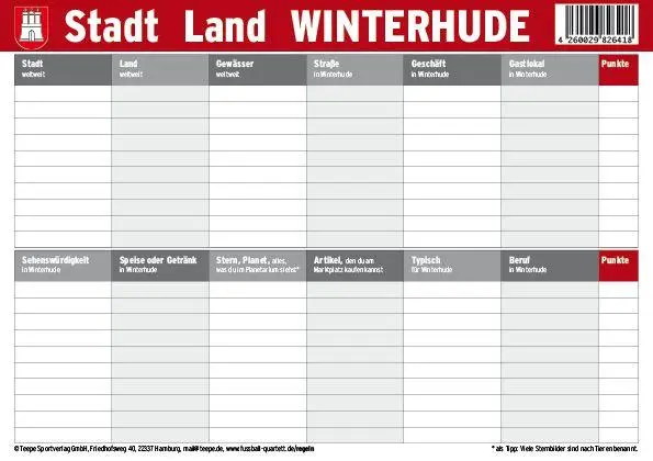 Cover: 4260029826418 | Hamburg: Stadt Land Winterhude | 30 Minuten, 2-6 Spieler | Spiel