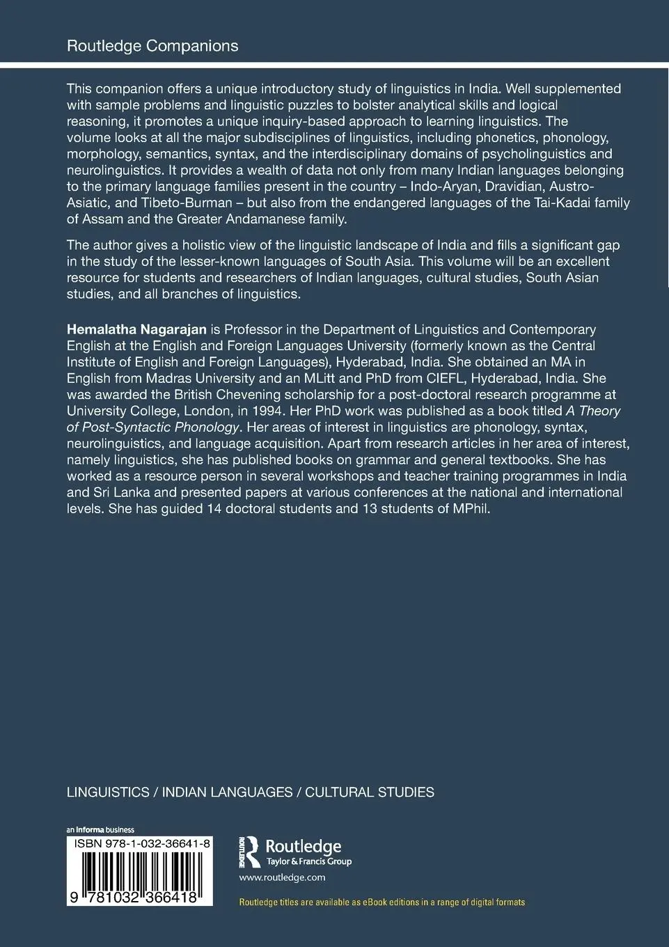 Rückseite: 9781032366418 | The Routledge Companion to Linguistics in India | Hemalatha Nagarajan