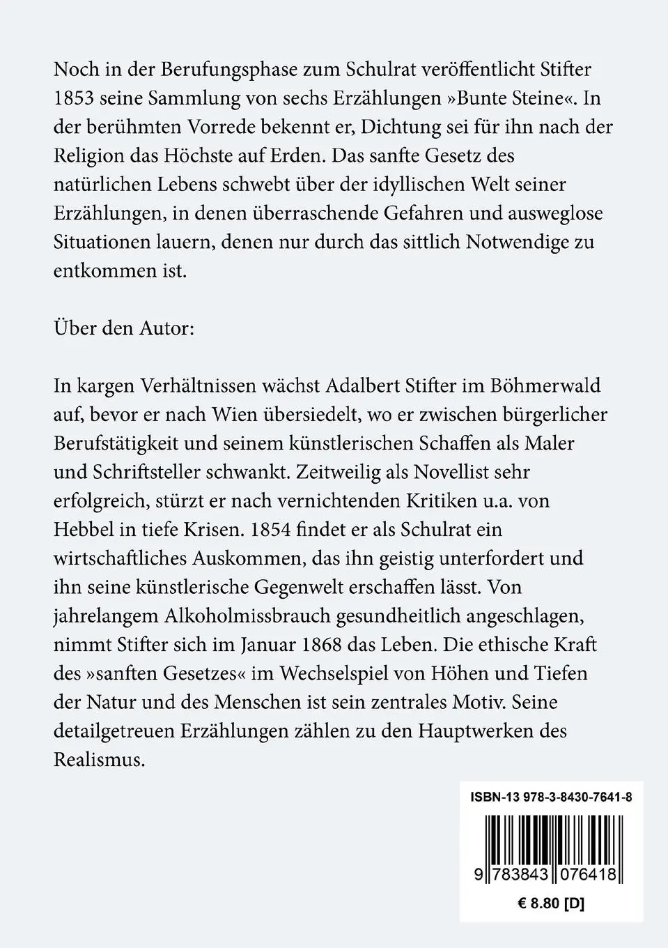 Rückseite: 9783843076418 | Bunte Steine | Adalbert Stifter | Taschenbuch | 260 S. | Deutsch