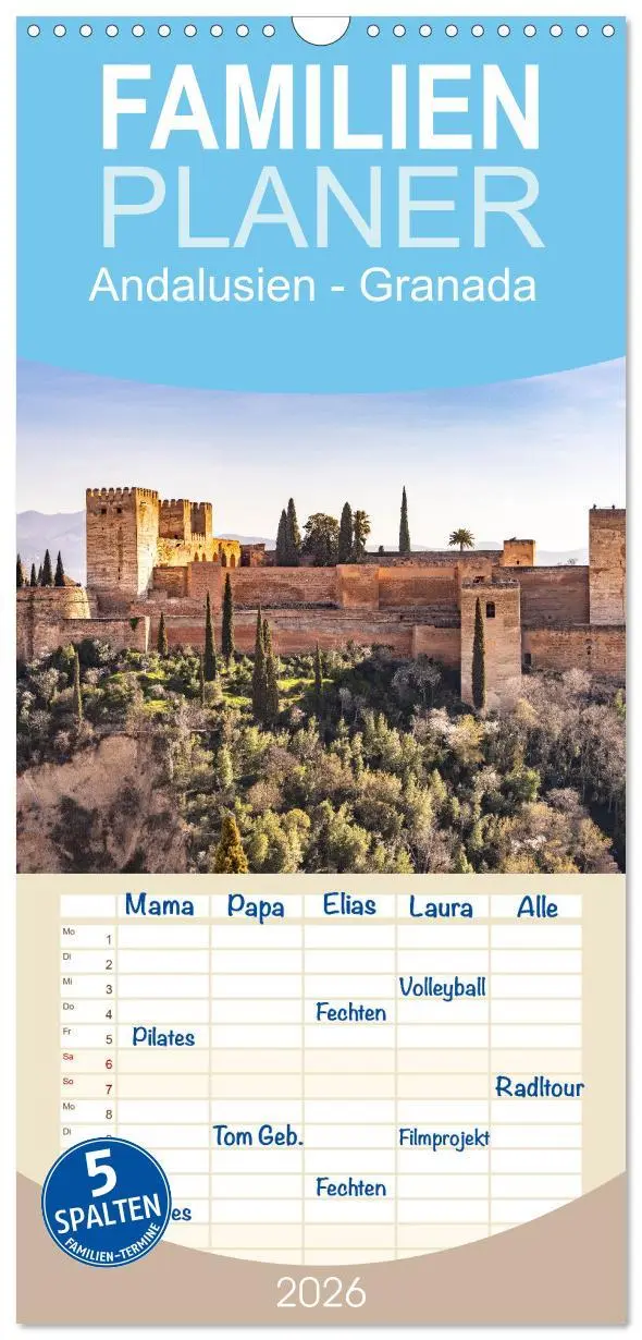 Cover: 9783516506518 | Familienplaner 2026 - Andalusien - Granada mit 5 Spalten...