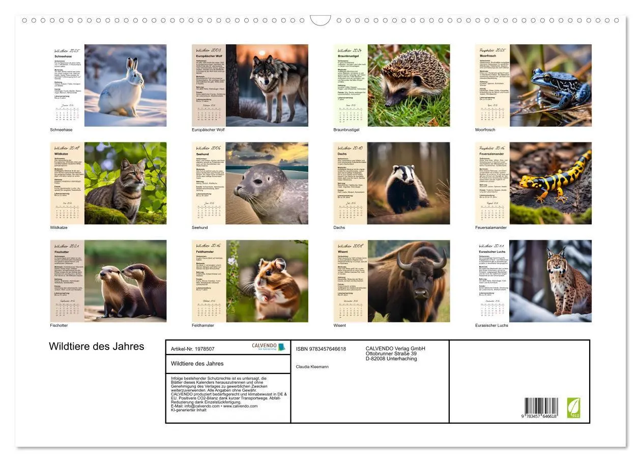 Bild: 9783457646618 | Wildtiere des Jahres (Wandkalender 2026 DIN A2 quer), CALVENDO...