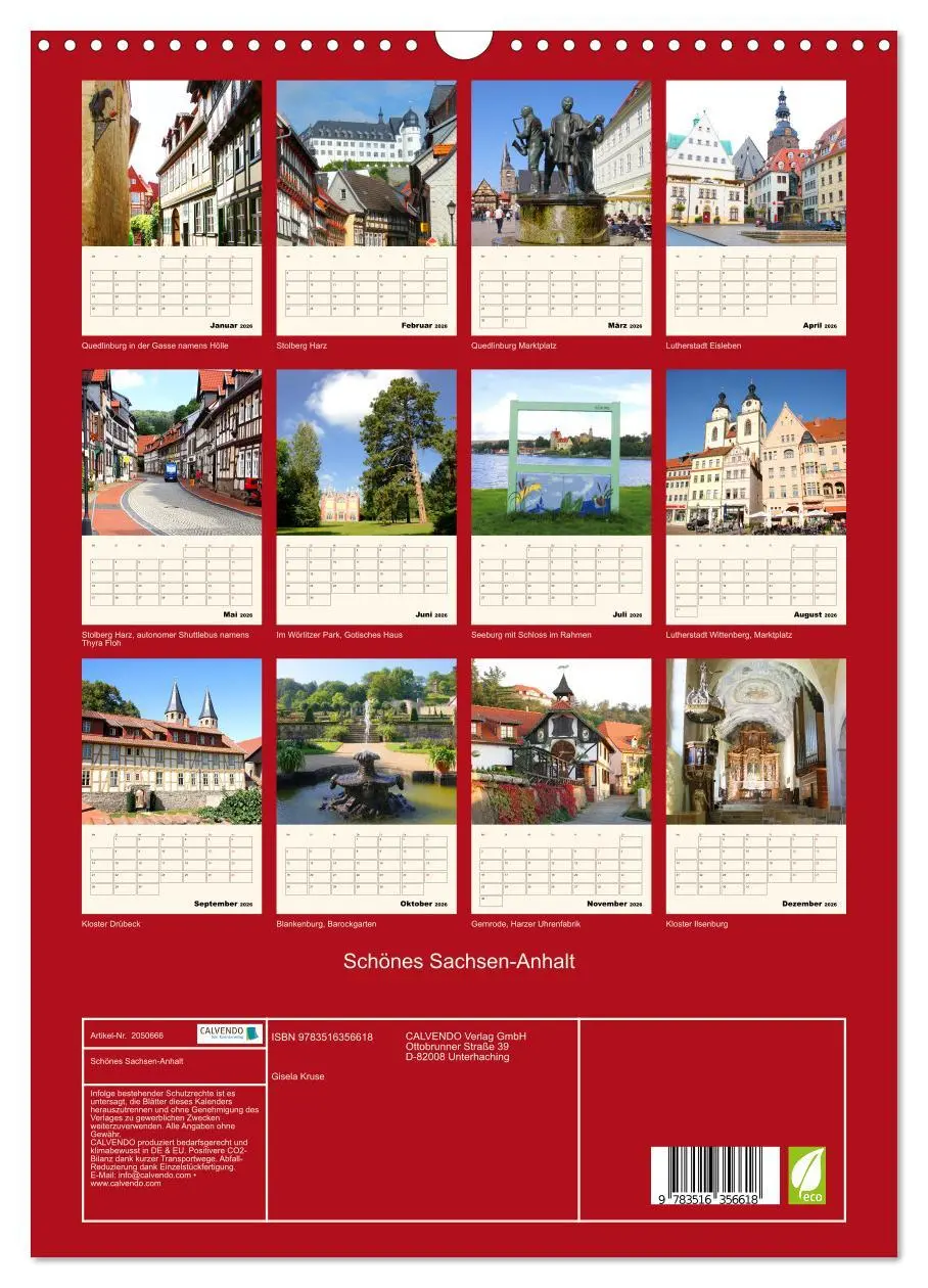 Bild: 9783516356618 | Schönes Sachsen-Anhalt (Wandkalender 2026 DIN A3 hoch), CALVENDO...