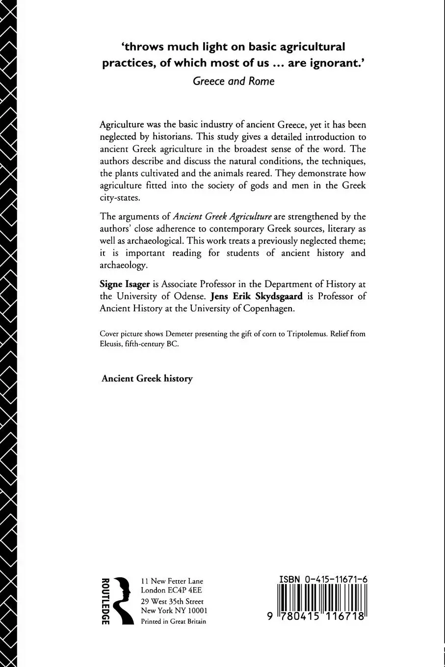 Rückseite: 9780415116718 | Ancient Greek Agriculture | An Introduction | Signe Isager (u. a.)