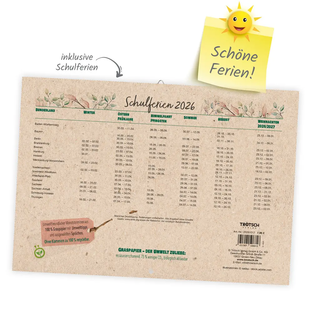 Bild: 4251901506818 | Trötsch Der umweltfreundliche Monatsterminer 2026 | Co.KG | Kalender