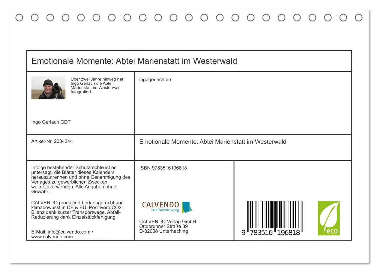 Bild: 9783516196818 | Emotionale Momente: Abtei Marienstatt im Westerwald (Tischkalender...