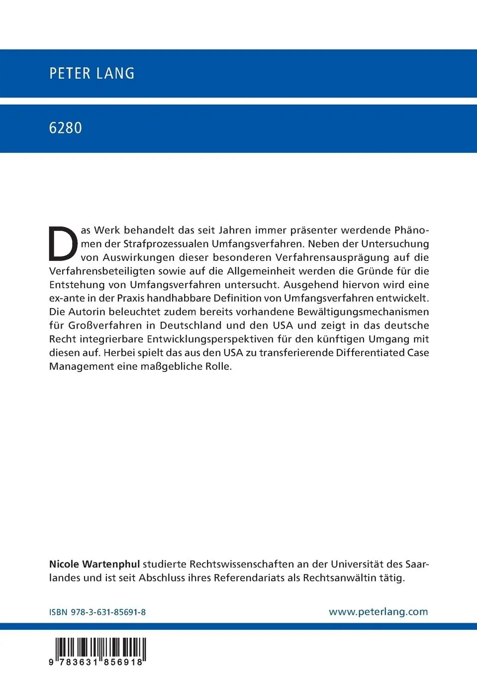 Rückseite: 9783631856918 | Strafprozessuale Umfangsverfahren | Nicole Wartenphul | Taschenbuch