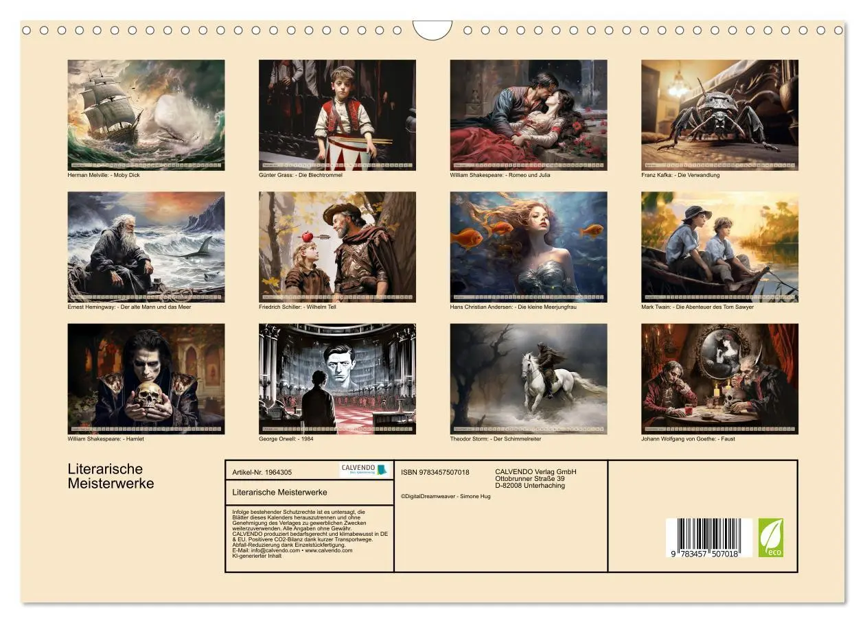 Bild: 9783457507018 | Literarische Meisterwerke (Wandkalender 2026 DIN A3 quer), CALVENDO...