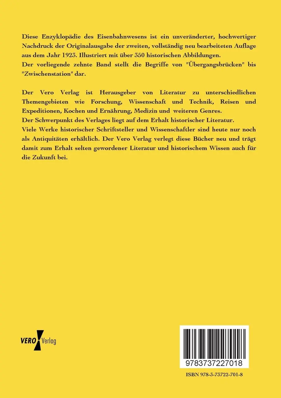 Rückseite: 9783737227018 | Enzyklopädie des Eisenbahnwesens | Zehnter Band | Röll | Taschenbuch