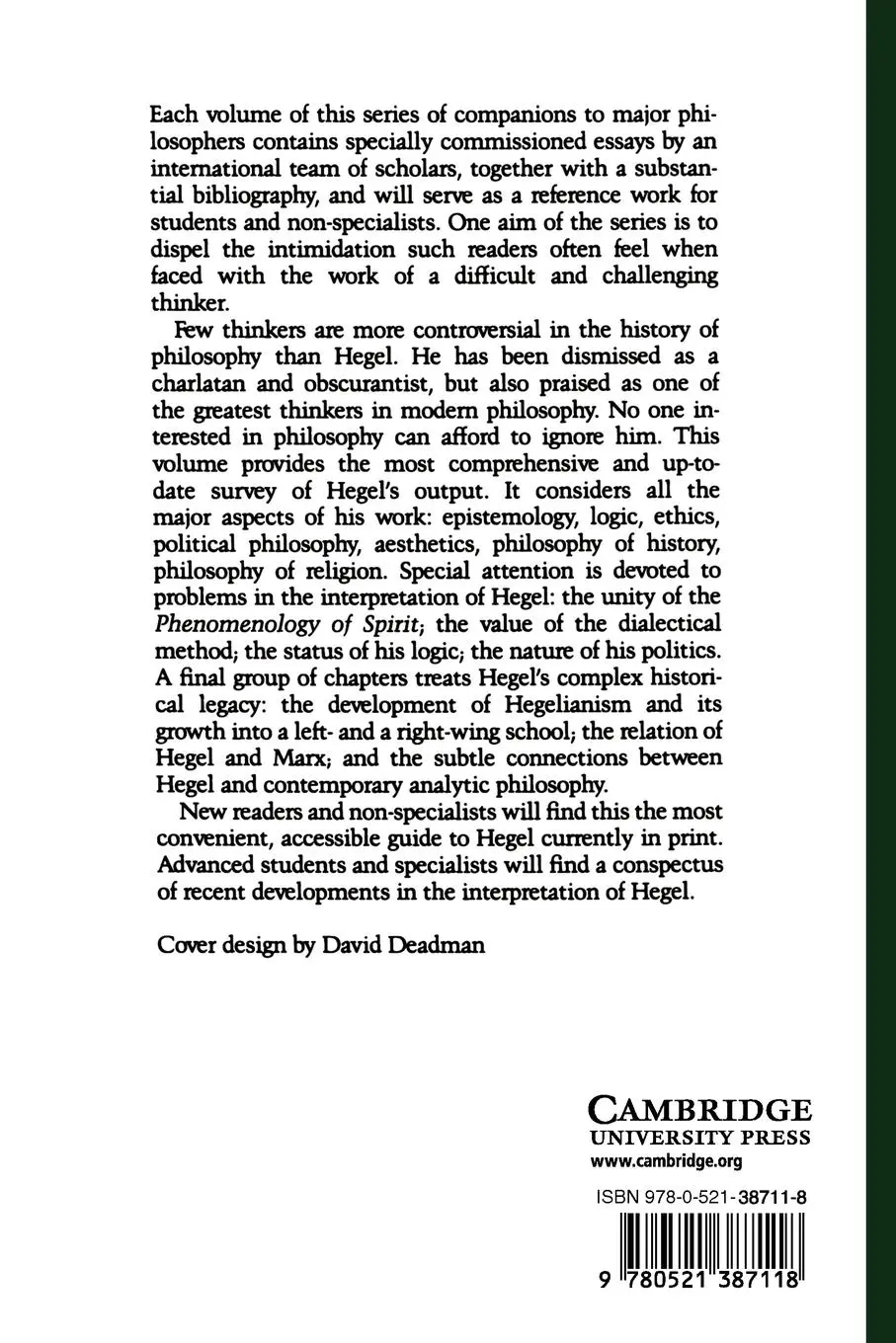 Rückseite: 9780521387118 | The Cambridge Companion to Hegel | Frederick C. Beiser | Taschenbuch