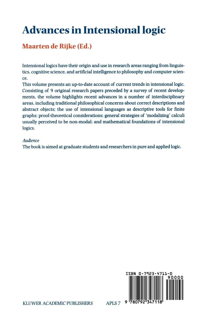 Rückseite: 9780792347118 | Advances in Intensional Logic | Maarten De Rijke | Buch | xiv | 1997