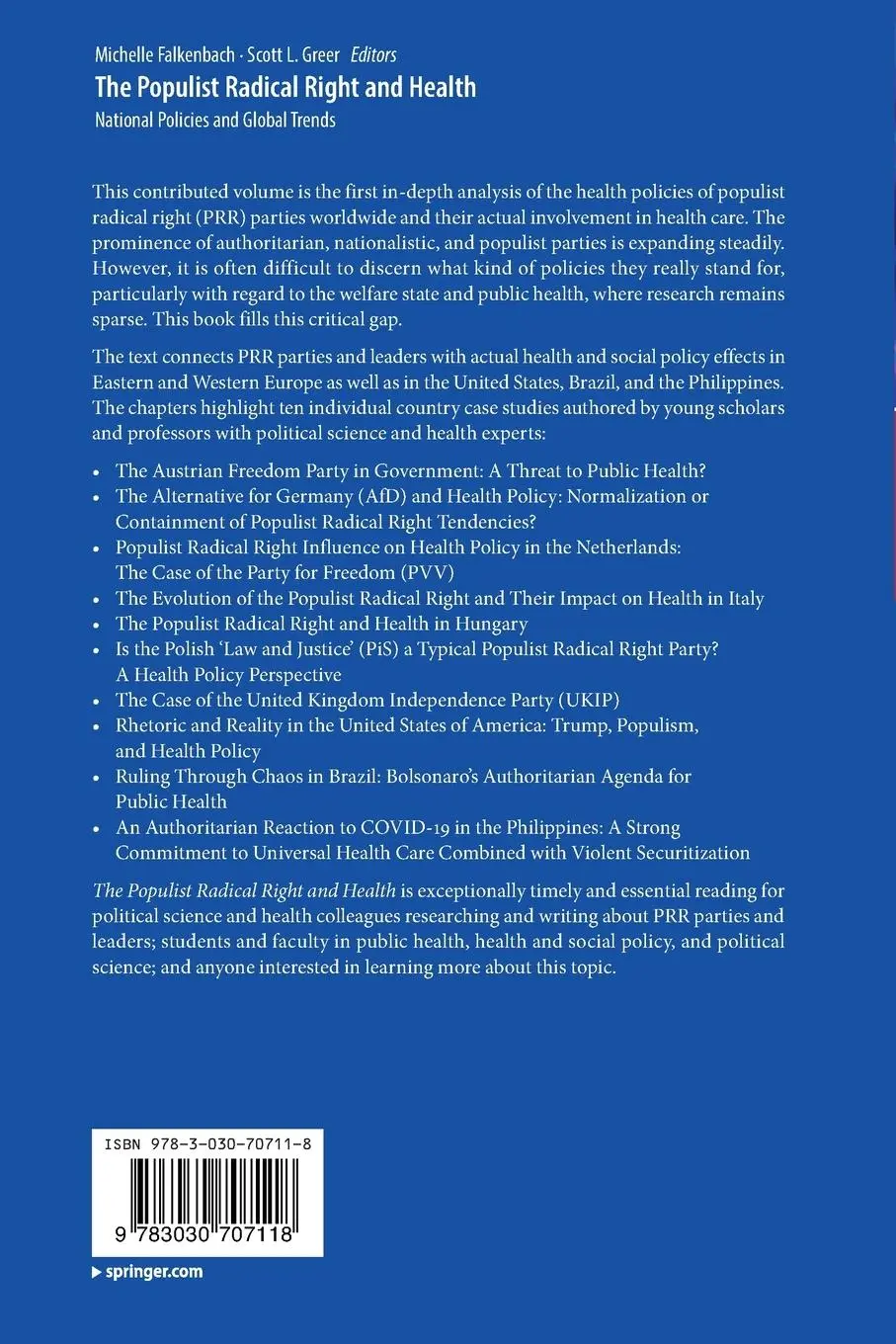 Rückseite: 9783030707118 | The Populist Radical Right and Health | Scott L. Greer (u. a.) | Buch