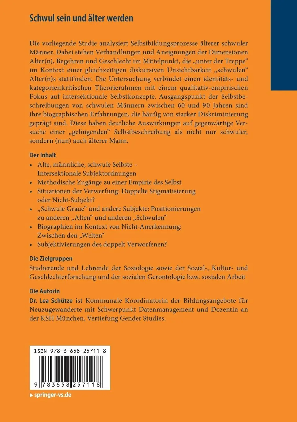 Rückseite: 9783658257118 | Schwul sein und älter werden | Lea Schütze | Taschenbuch | viii | 2019