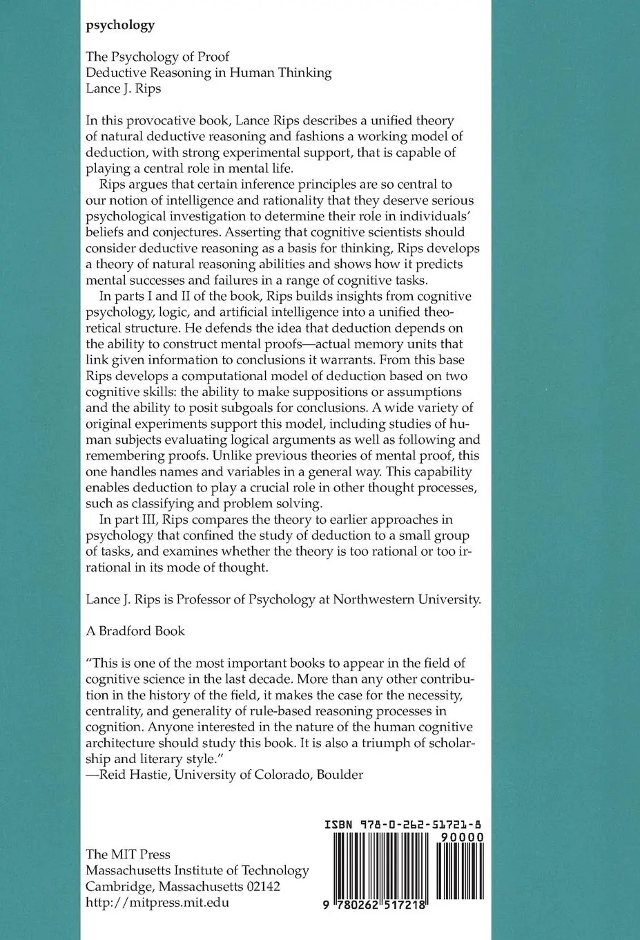 Rückseite: 9780262517218 | The Psychology of Proof | Deductive Reasoning in Human Thinking | Rips