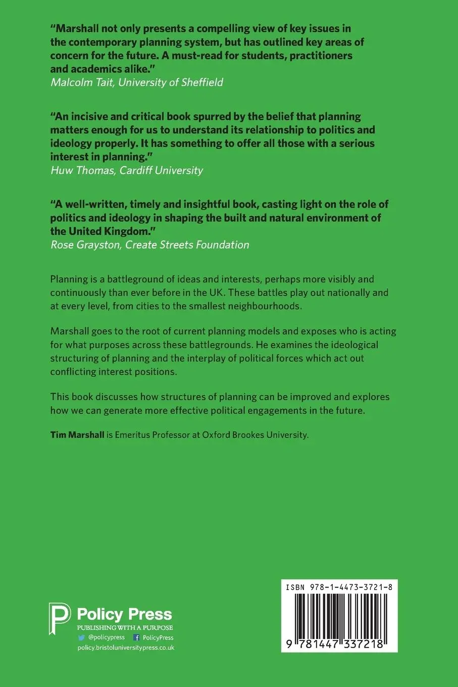Rückseite: 9781447337218 | Politics and Ideology of Planning | Tim Marshall | Taschenbuch | 2020