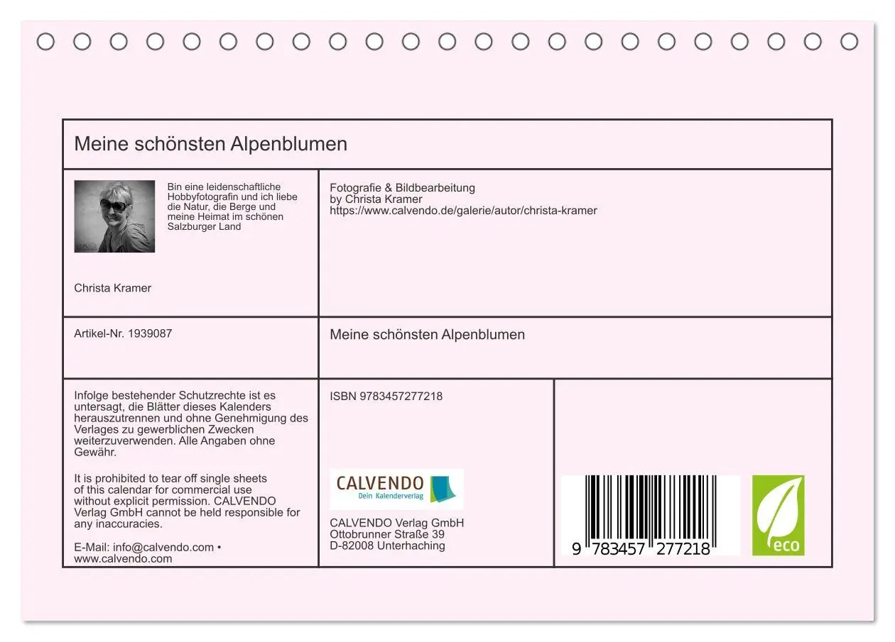 Bild: 9783457277218 | Meine schönsten Alpenblumen (Tischkalender 2026 DIN A5 quer),...