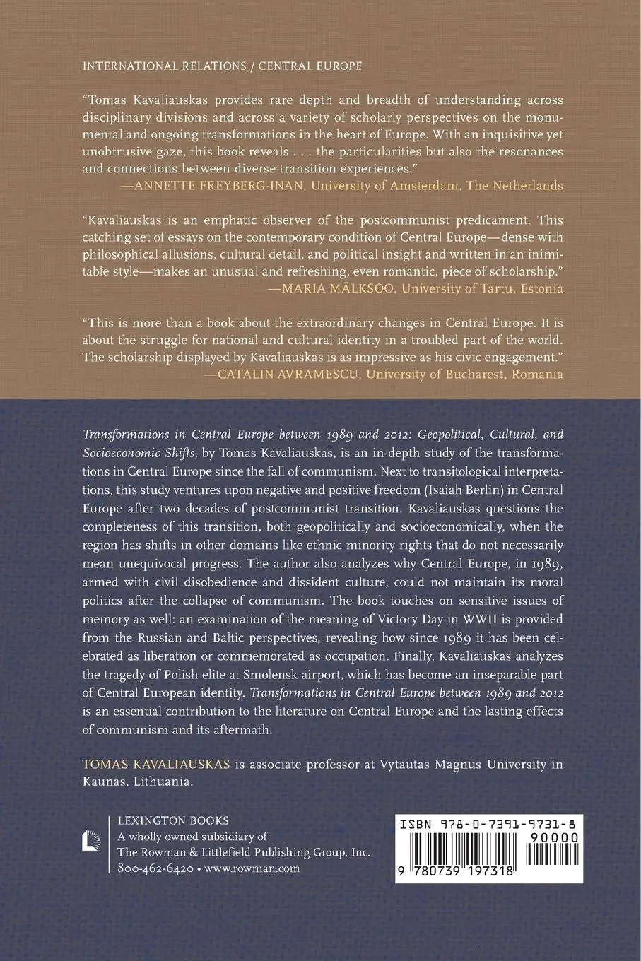 Rückseite: 9780739197318 | Transformations in Central Europe between 1989 and 2012 | Kavaliauskas