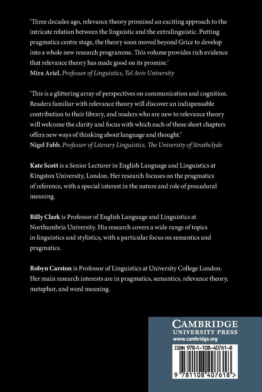 Rückseite: 9781108407618 | Relevance, Pragmatics and Interpretation | Kate Scott (u. a.) | Buch