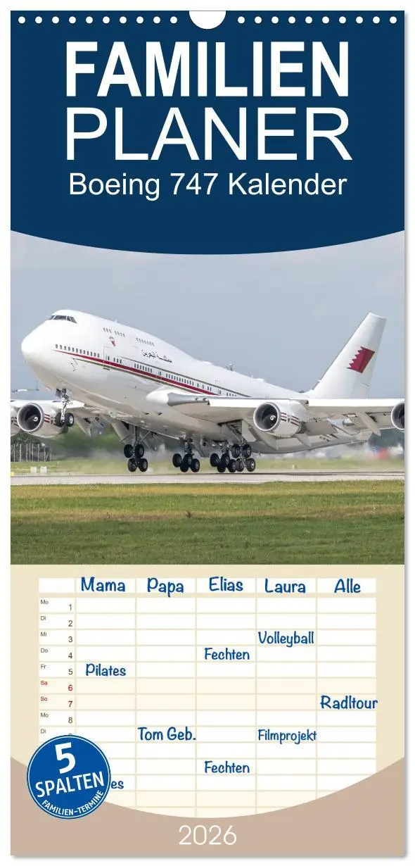 Cover: 9783516497618 | Familienplaner 2026 - Boeing 747 Kalender mit 5 Spalten...