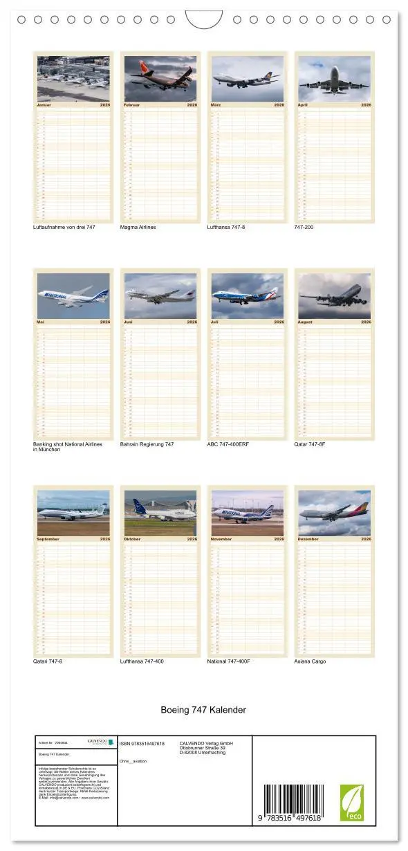 Bild: 9783516497618 | Familienplaner 2026 - Boeing 747 Kalender mit 5 Spalten...
