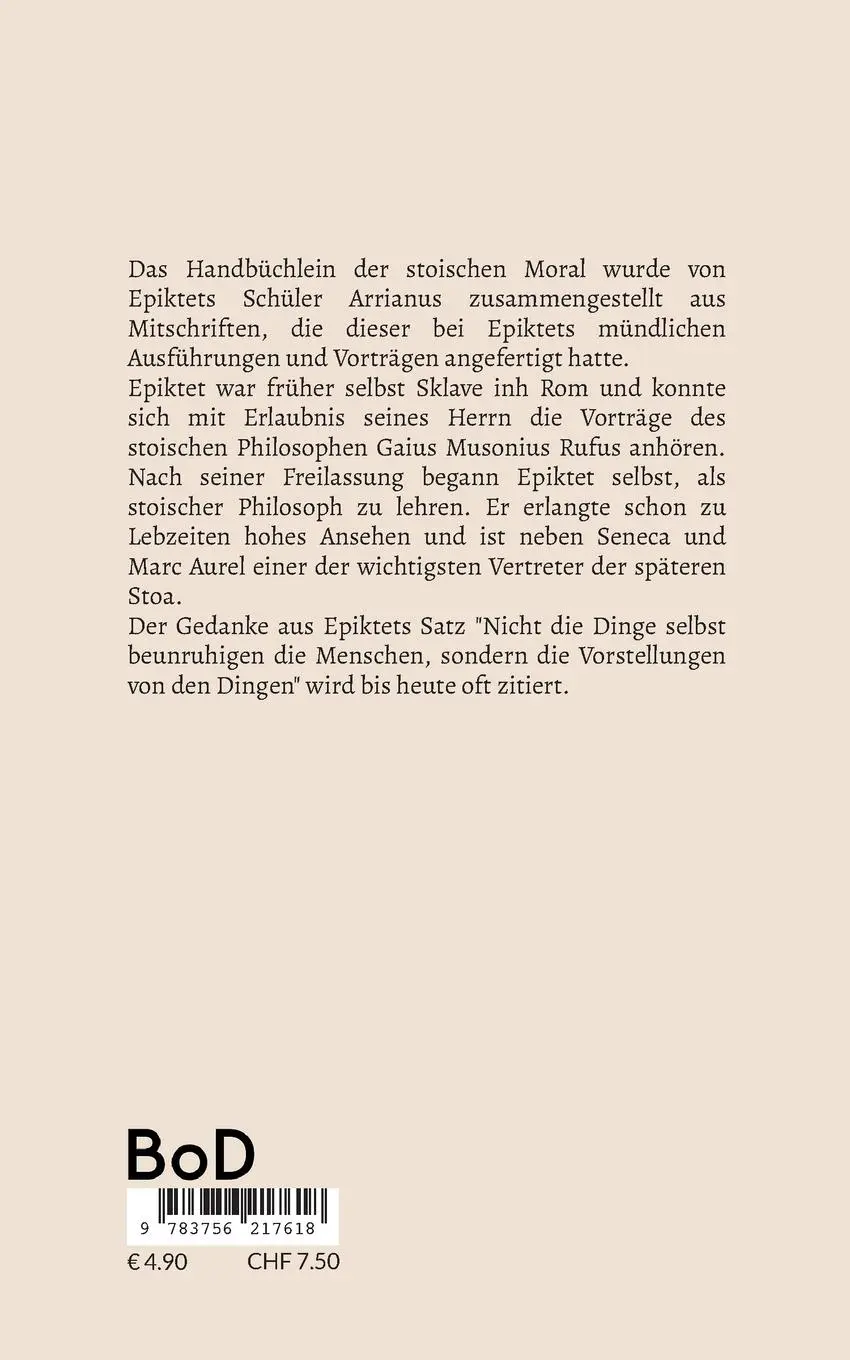 Rückseite: 9783756217618 | Handbüchlein der stoischen Moral | Epiktet | Taschenbuch | Paperback