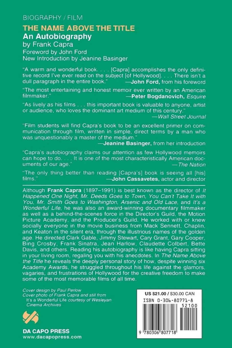 Rückseite: 9780306807718 | The Name Above The Title | Frank Capra | Taschenbuch | Englisch | 1997