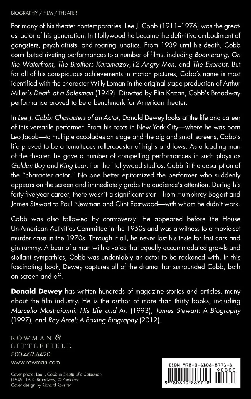 Rückseite: 9780810887718 | Lee J. Cobb | Characters of an Actor | Donald Dewey | Buch | Gebunden