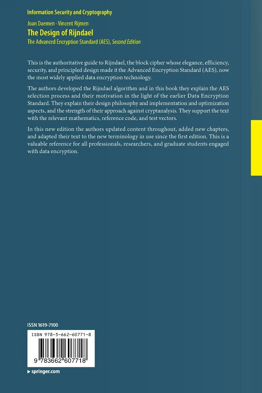 Rückseite: 9783662607718 | The Design of Rijndael | The Advanced Encryption Standard (AES) | Buch