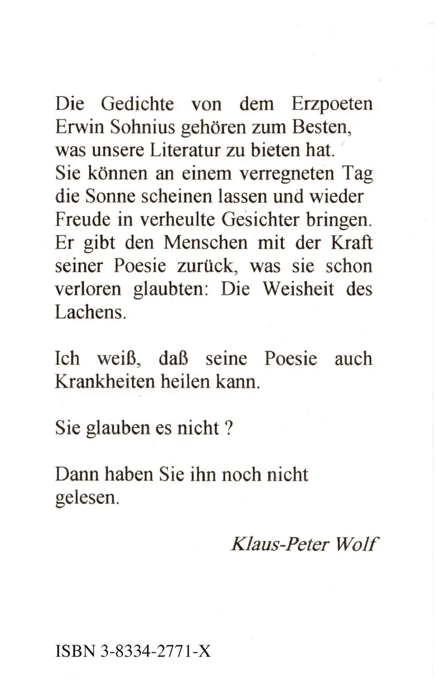 Rückseite: 9783833427718 | Meine heile Welt | Gedichtband 4 | Erwin Sohnius | Taschenbuch | 92 S.