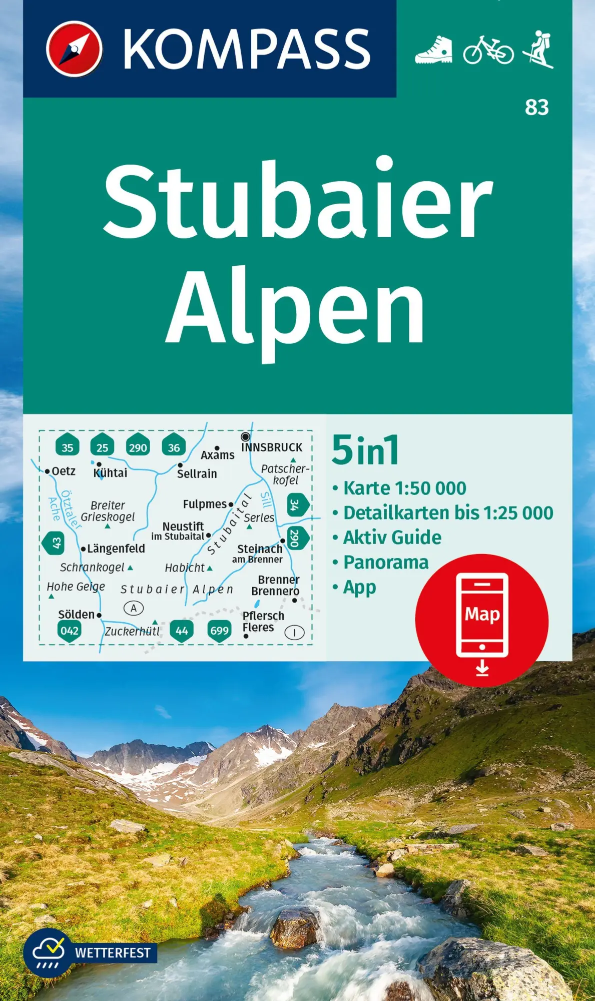 Cover: 9783991217718 | KOMPASS Wanderkarte 83 Stubaier Alpen 1:50.000 | (Land-)Karte | 2023