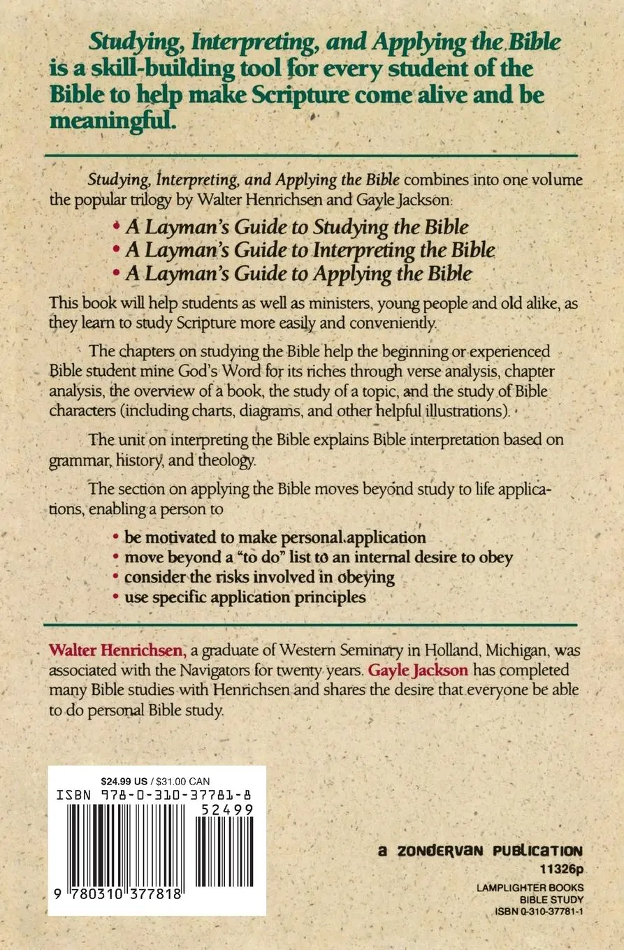 Rückseite: 9780310377818 | Studying, Interpreting, and Applying the Bible | Henrichsen (u. a.)