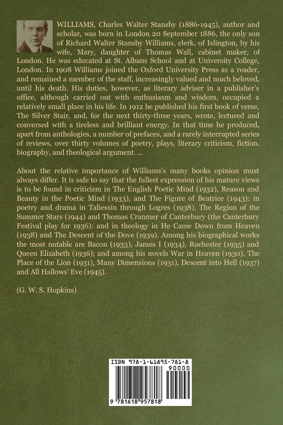 Rückseite: 9781618957818 | The Place of the Lion | Charles Williams | Taschenbuch | Englisch