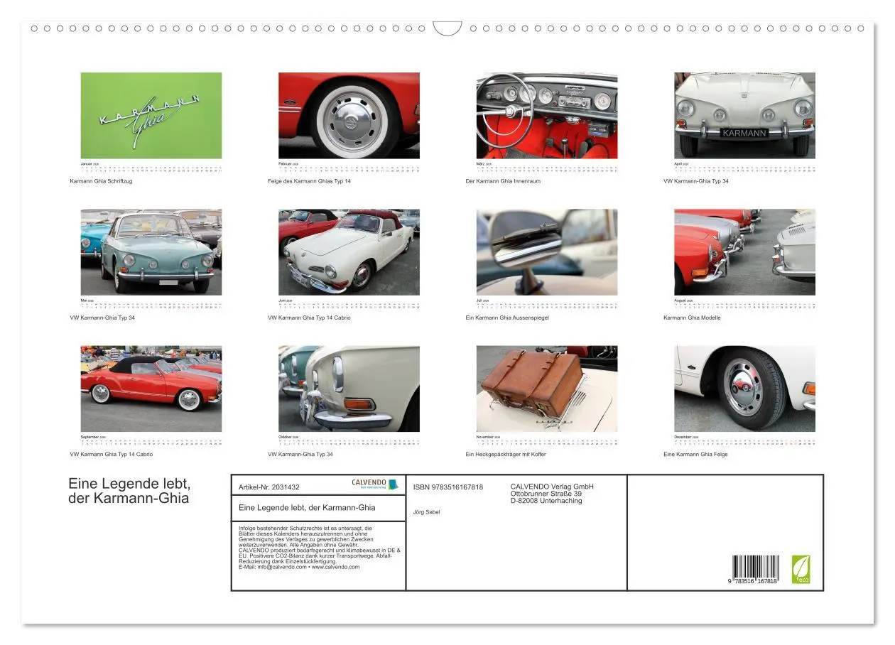 Bild: 9783516167818 | Eine Legende lebt, der Karmann-Ghia (Wandkalender 2026 DIN A2...