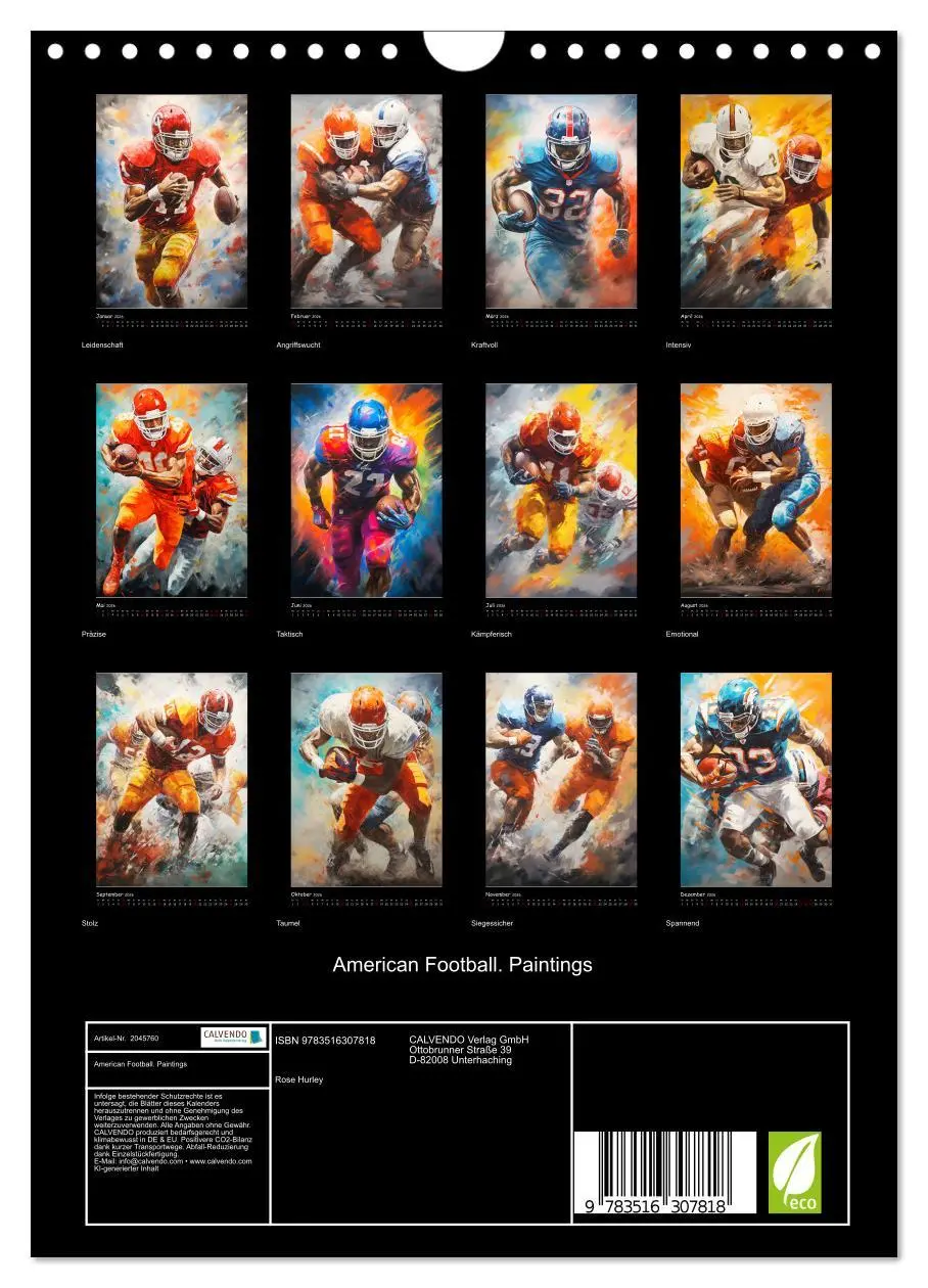 Bild: 9783516307818 | American Football. Paintings (Wandkalender 2026 DIN A4 hoch),...
