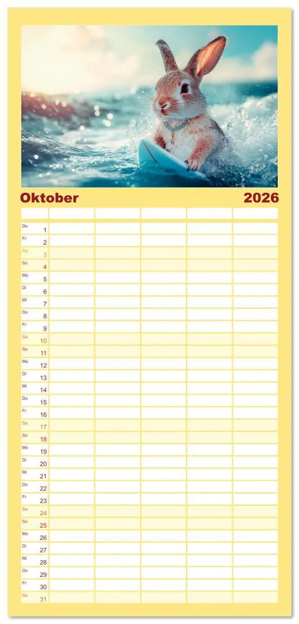 Bild: 9783516617818 | Familienplaner 2026 - Kaninchen auf Reisen mit 5 Spalten...