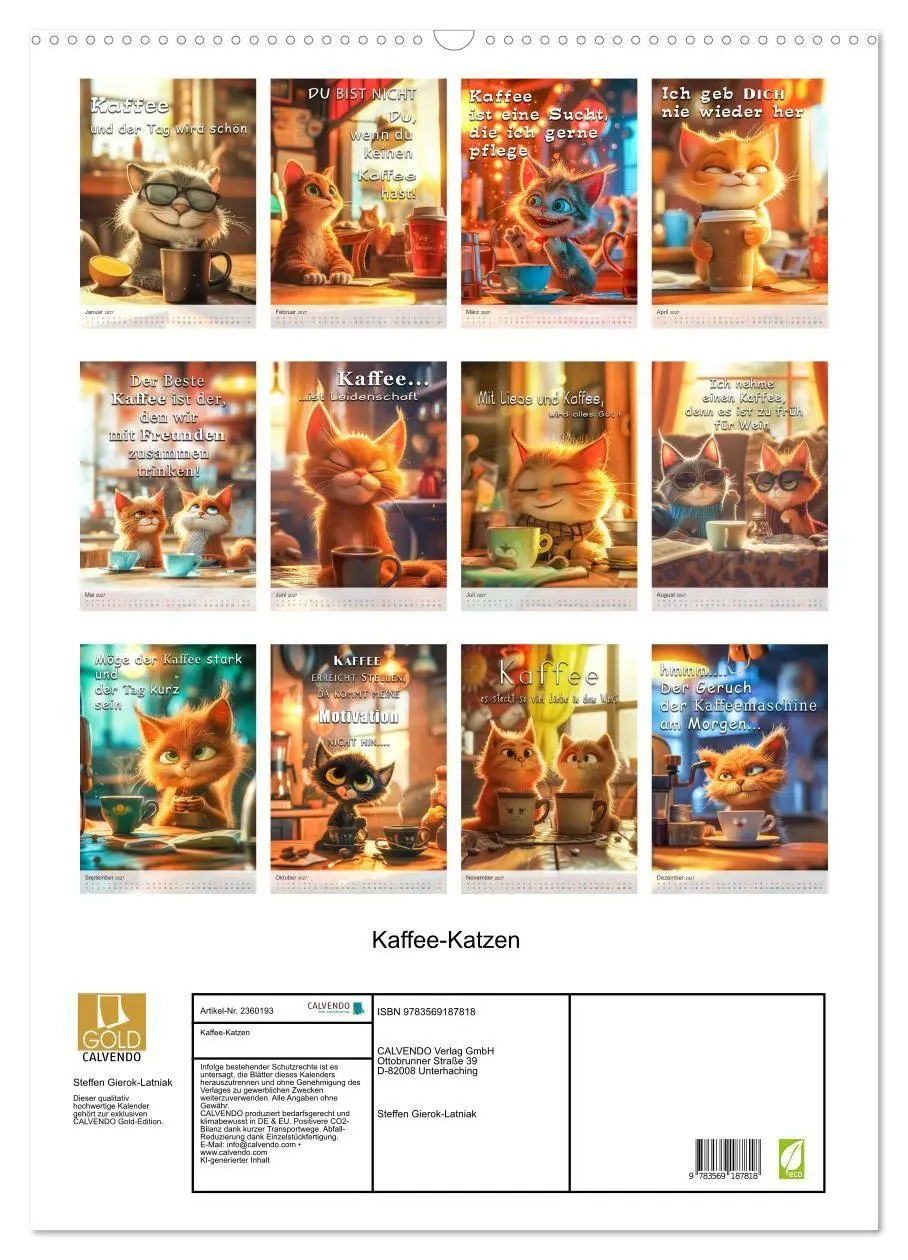 Bild: 9783569187818 | Kaffee-Katzen (Wandkalender 2027 DIN A2 hoch), CALVENDO Monatskalender