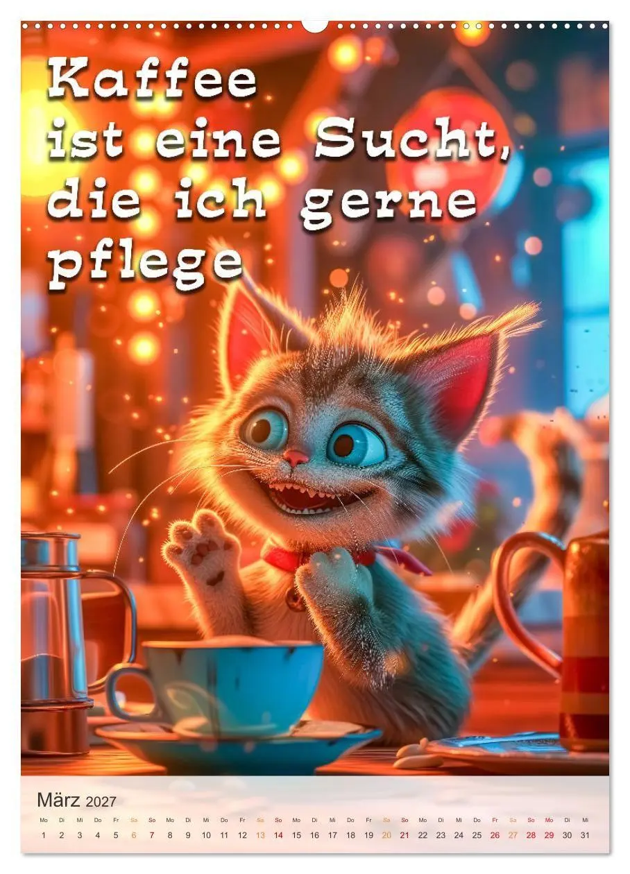 Bild: 9783569187818 | Kaffee-Katzen (Wandkalender 2027 DIN A2 hoch), CALVENDO Monatskalender