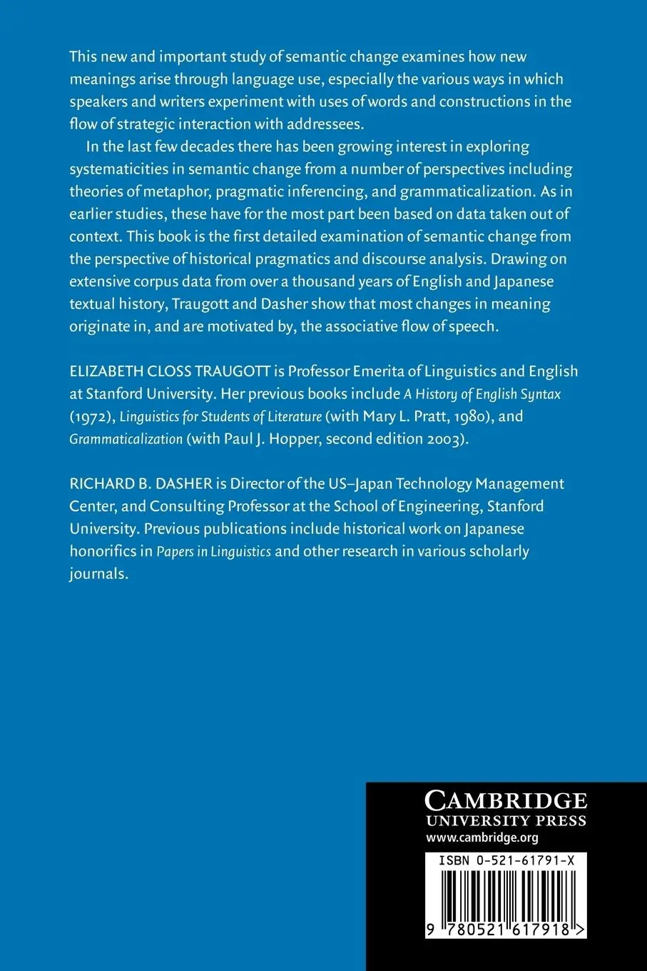 Rückseite: 9780521617918 | Regularity in Semantic Change | Elizabeth Closs Traugott (u. a.)