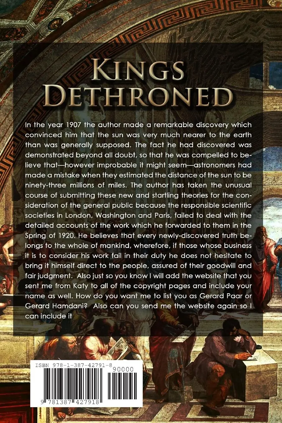 Rückseite: 9781387427918 | King's Dethroned | Gerrard Hickson | Taschenbuch | Englisch | 2018