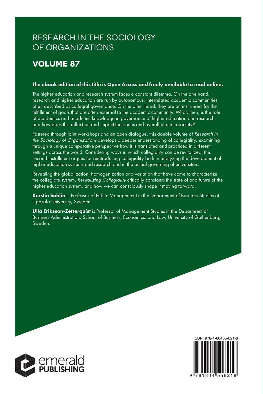 Rückseite: 9781804558218 | Revitalizing Collegiality | Kerstin Sahlin (u. a.) | Taschenbuch